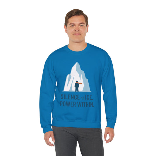 Men's Heavy Blend™ Crewneck Sweatshirt, Silence of Ice Power Within Sweatshirt, Nordic Iceberg Minimalist Pullover