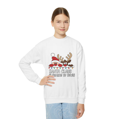 Santa Claus Is Coming to Town Kids Christmas Sweatshirt, Cute Santa - Reindeer Holiday Jumper