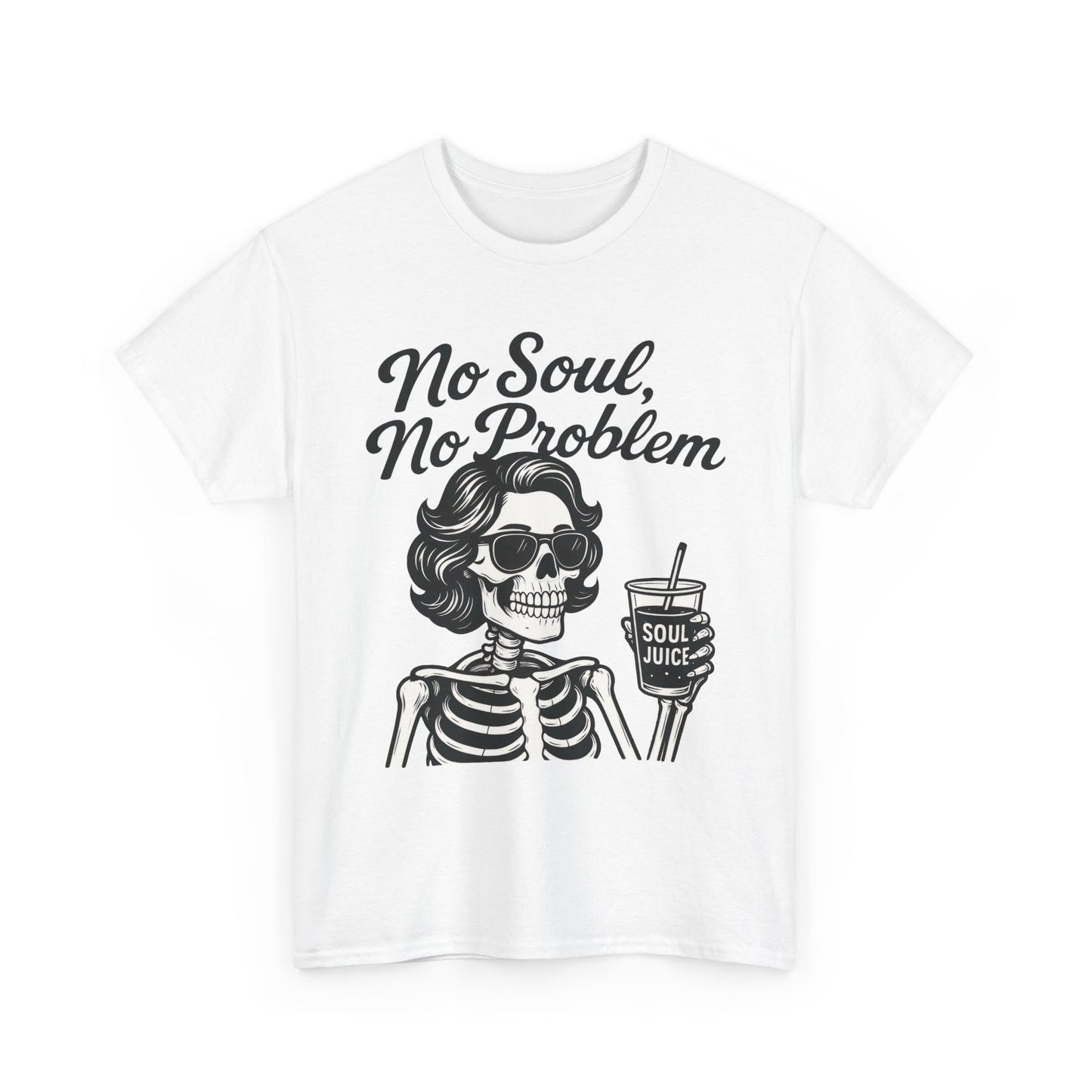 No Soul No Problem Skeleton T-Shirt for Women, Funny Gothic Skull Tee, Dark Humor Halloween Shirt, Spooky Retro Skeleton Top