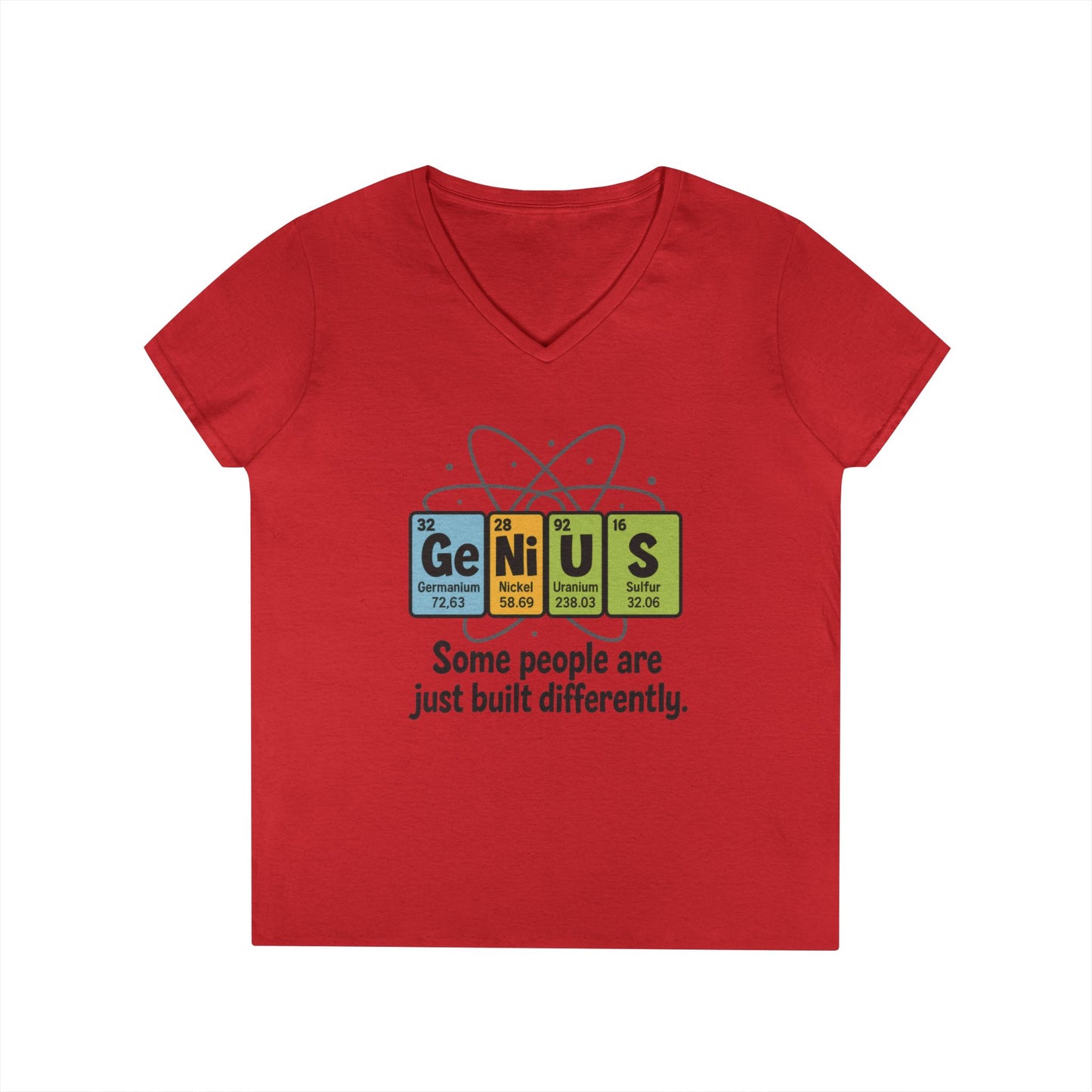 Funny Womens Genius V-Neck T-Shirt, Funny Science Tee, Nerdy Humor Shirt, Periodic Table Nerd Shirt, Science Humor Tee