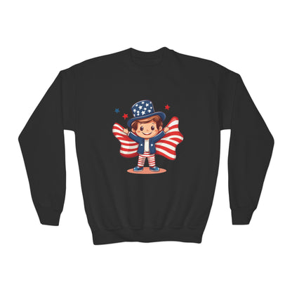 Patriotic Youth Crewneck Sweatshirt, Kids Flag Sweatshirt, July 4th Outfit, Independence Day Gear, Americana Sweatshirt, Holiday Clothing