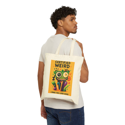 Certified Weird Cotton Canvas Tote Bag, Funny Tote for Shopping, Eco-Friendly Gift, Quirky Bag for Art Lovers, Unique Tote for Everyday Use