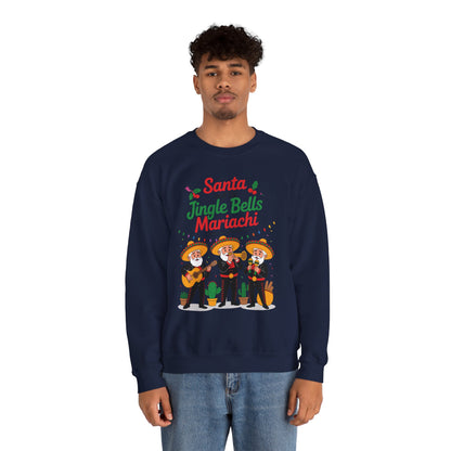 Santa and the Jingle Bells Mariachi Sweatshirt, Funny Mexican Christmas Jumper, Latin Holiday Fiesta Pullover