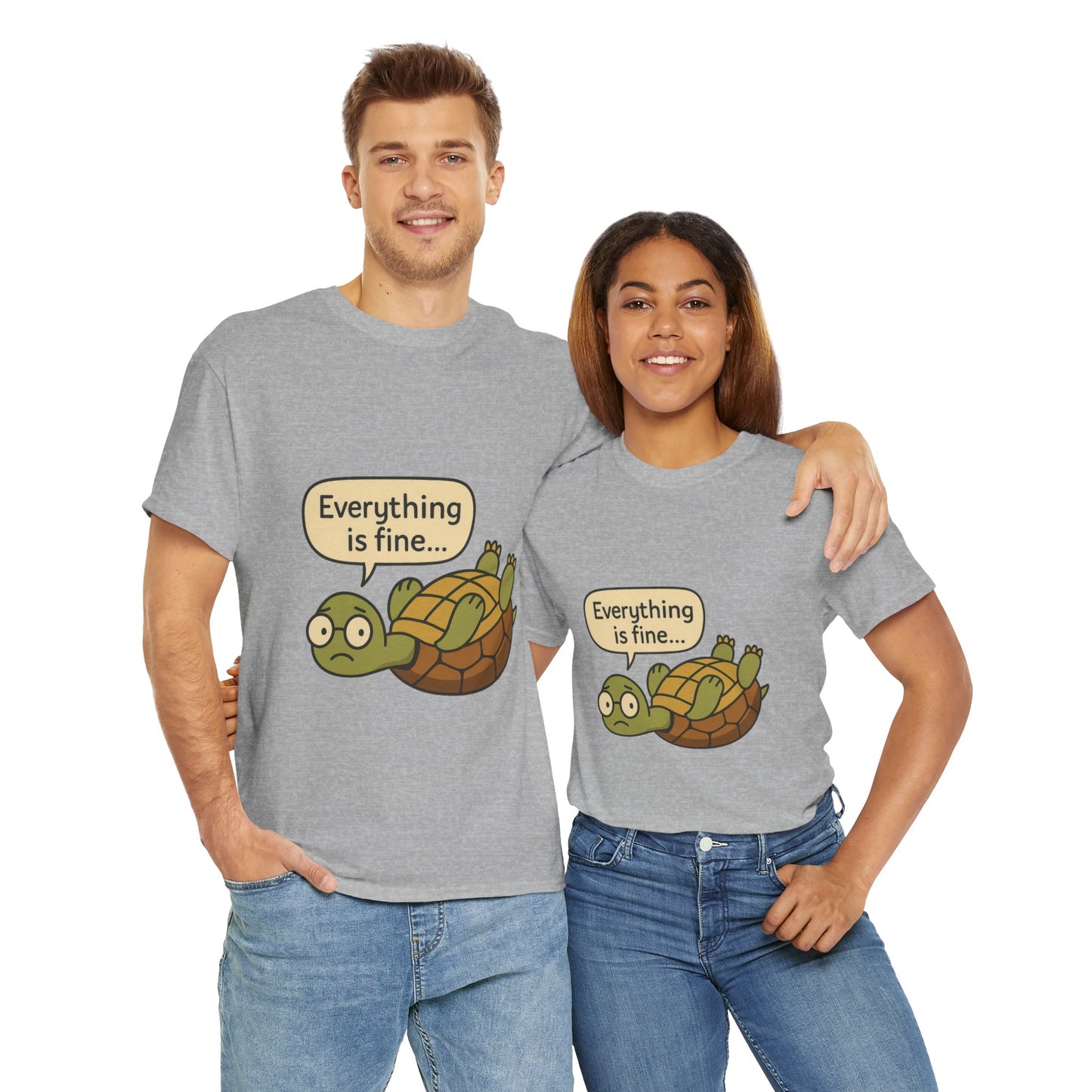 Everything is Fine Turtle Tee, Funny Unisex Cotton Tee, Cute Animal Shirt, Gift for Nature Lovers, Great for Humor, Positive message t-shirt