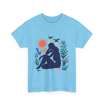 Boho Chic Unisex T-Shirt, Minimal Abstract Woman T-Shirt, Tee for Nature Lovers, Sun and Nature Print, Artistic Silhouette Tee