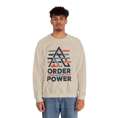 Men's Sweatshirt Order Creates Power, Minimal Geometric Motivational Graphic Pullover, Heavy Blend™ Crewneck Sweatshirt