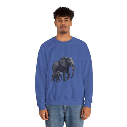 Geometric Elephant Sweatshirt, Cozy Unisex Crewneck, Animal Lover Gift, Nature Inspired Apparel, Eco-Friendly Fashion, Gift for Her