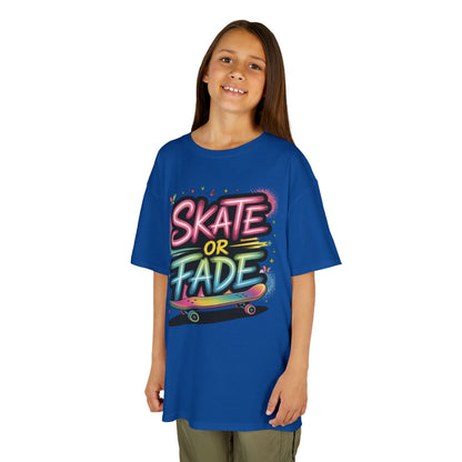 Skate Or Fade Girls Shirt, Colorful Graffiti Skateboarding Tee, Kids Heavy Cotton™ Tee