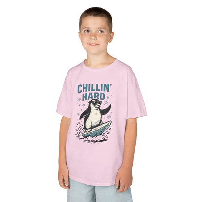 Kids Heavy Cotton™ Tee, Kids Chillin Hard Penguin T-Shirt, Funny Cool Animal Graphic Tee for Children