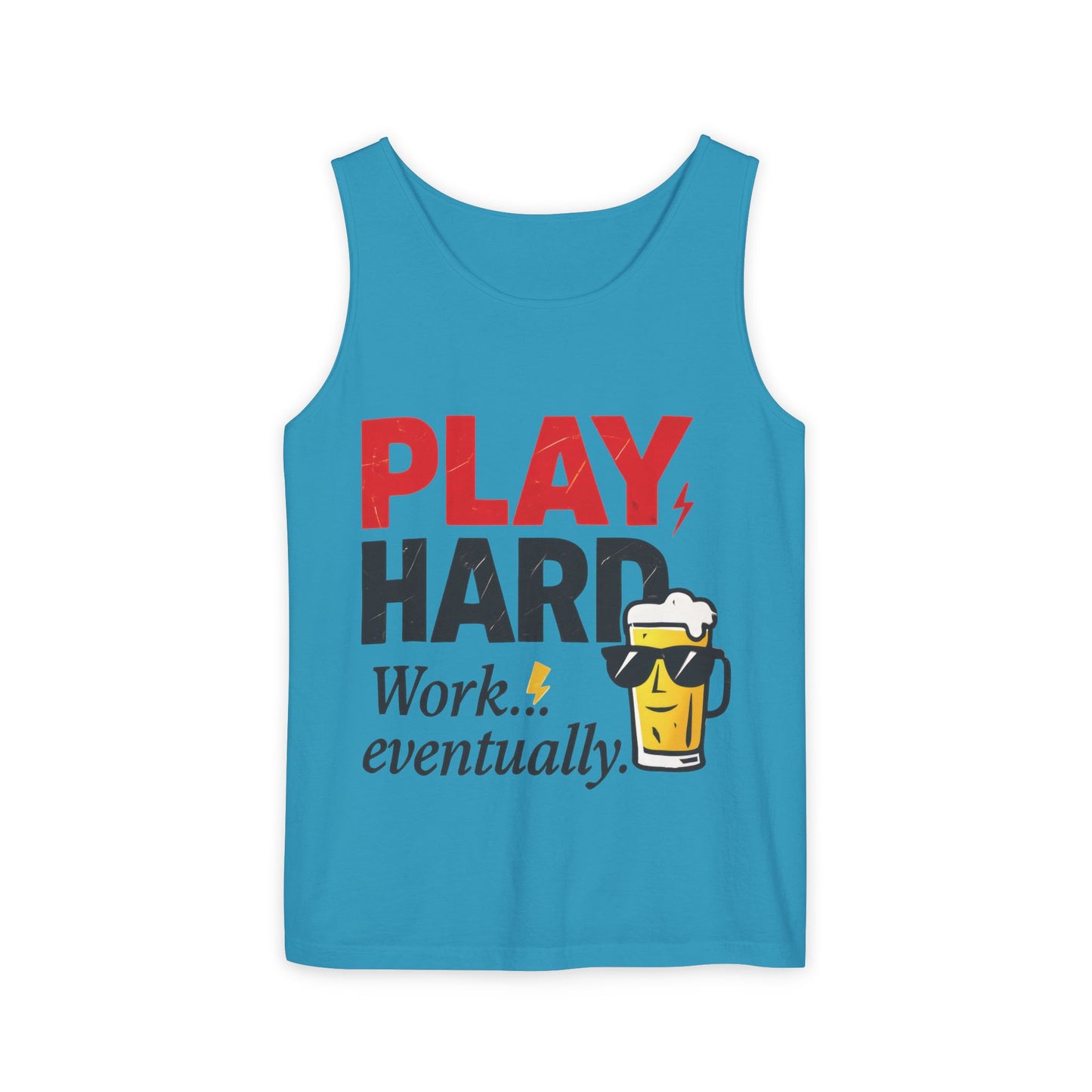 Casual Tank Top with Play Hard Print, Fun Summer Apparel, Gift for Dad or Friends, Beach Wear, Workout Top, Party Attire