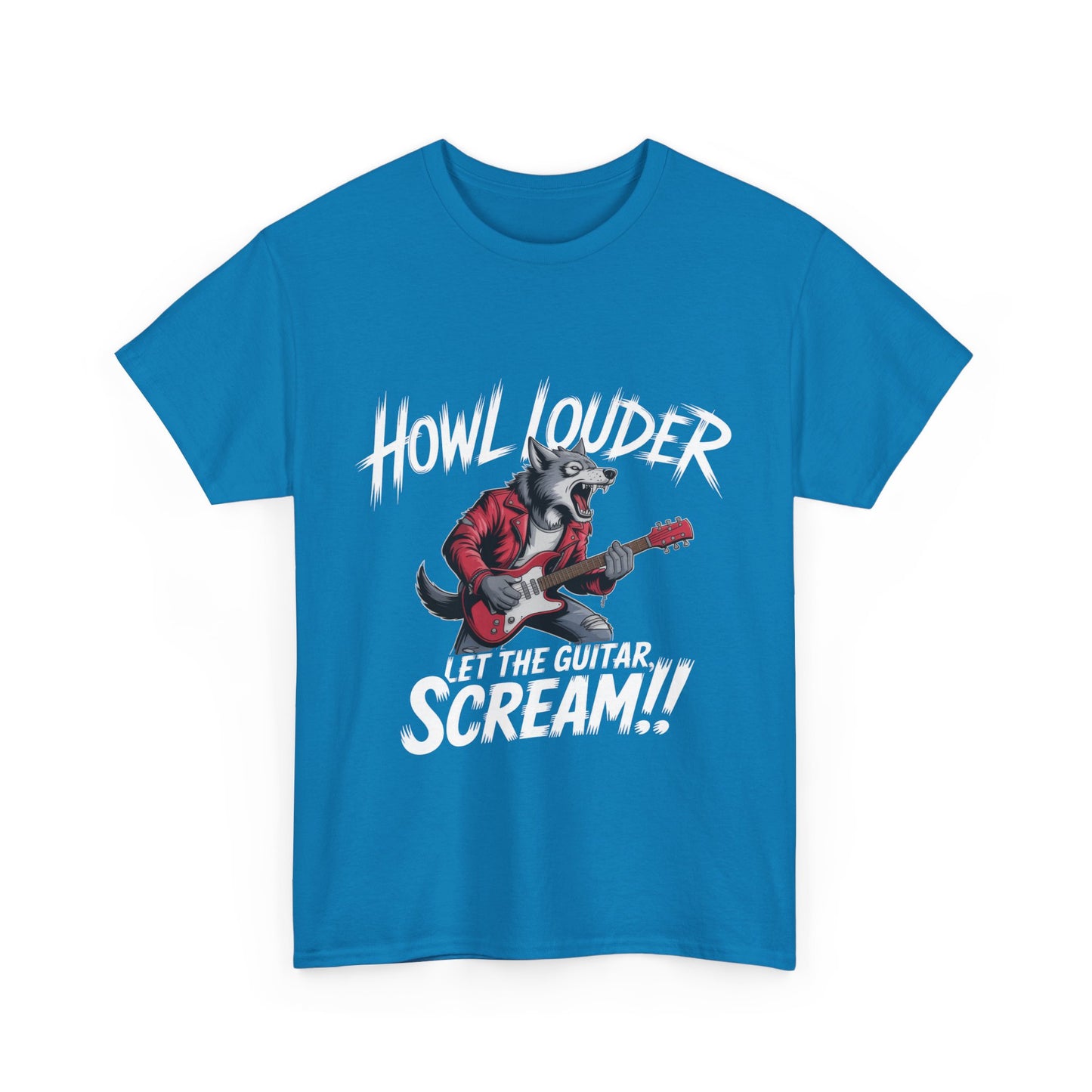 Rockin' Wolf Unisex Tee, Perfect for Music Lovers, Music Lover Graphic T-Shirt, Cool Guitarist Wolf Design, Rock Wolf Electric Guitar Tee