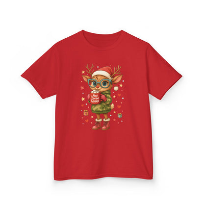 Hot Cocoa Queen Christmas T-Shirt for Girls, Cute Holiday Reindeer Tee