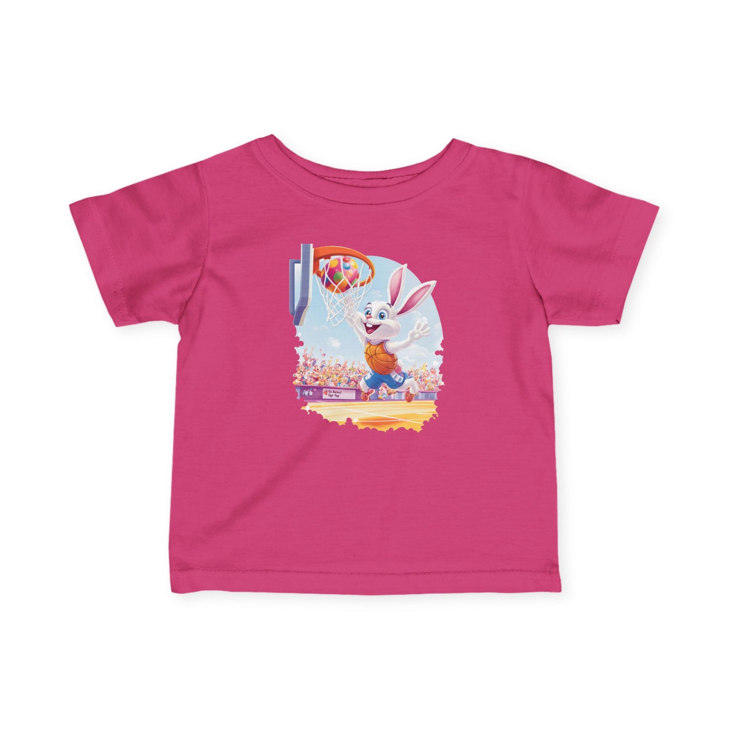 Easter Basketball Bunny Infant Tee - Cute Bunny Dunking Egg Ball, Fun Spring Sports Shirt for Babies 6-24 Months, Easter Gift Idea