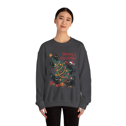 Black Cats Christmas Tree Sweatshirt, Funny Cat Lover Holiday Sweater, Cute Christmas Cat Chaos Jumper