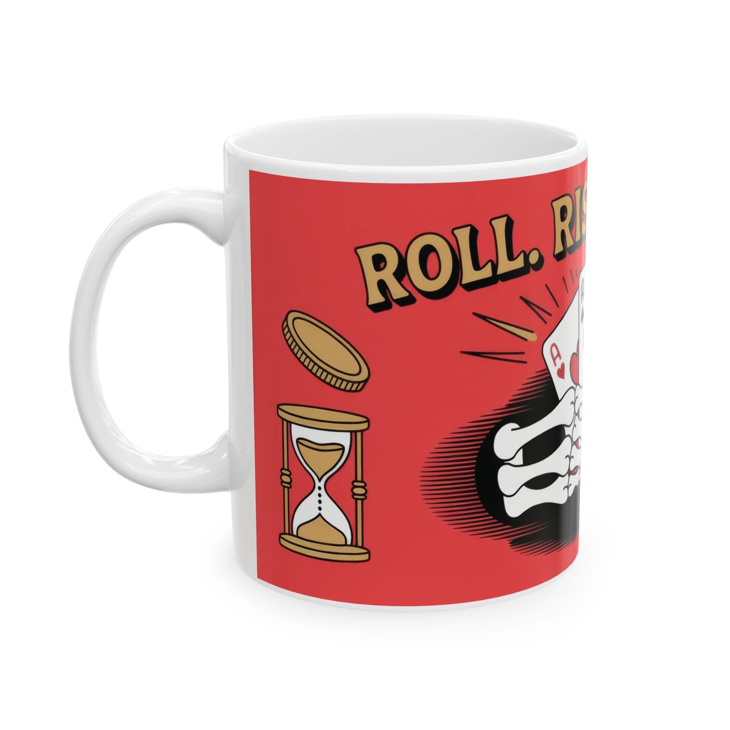 Roll Risk Repeat Poker Mug, Bold Tattoo Style Coffee Cup with Joker Card, Gambling Gift, Gothic Drinkware, Poker Lovers Mug