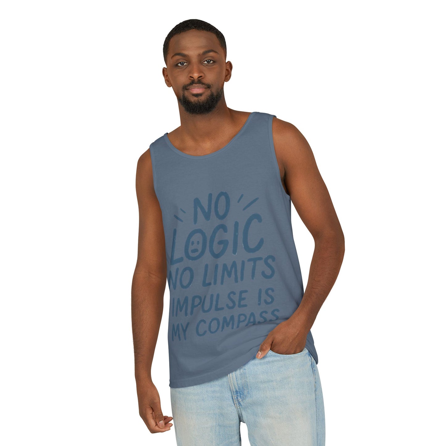 Funny Mens Tank Top, No Limits Impulse Quote, Relaxed Fit Tee, Casual Wear for Creatives, Gift for Artists Impulsive Style Shirt