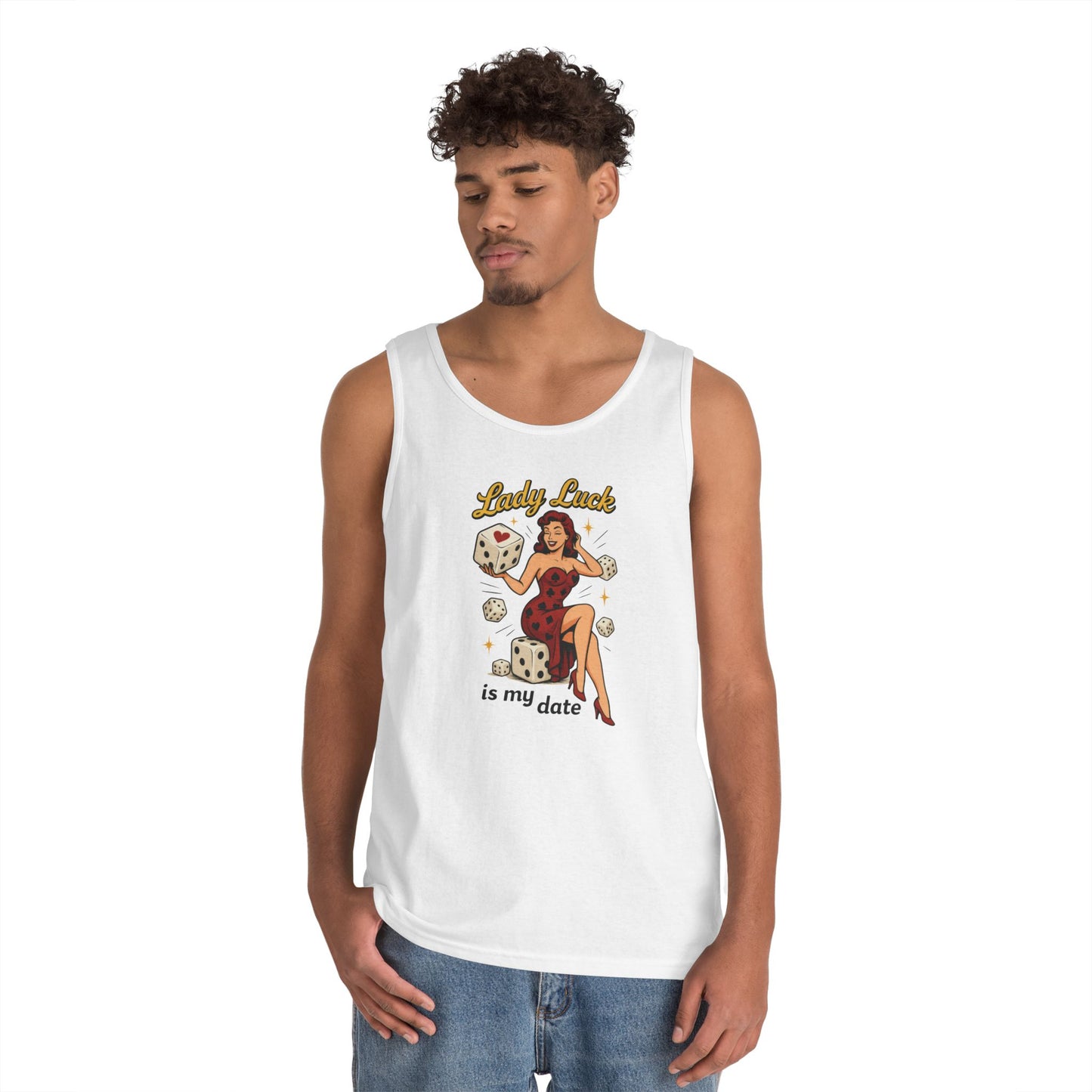 Lucky Me Tank Top, Retro Lady Luck Tee for Men, Gambling & Dice Themed Tee, Vintage Pin-Up Vegas Gift, Good Luck Gifts, for Luck Enthusiasts