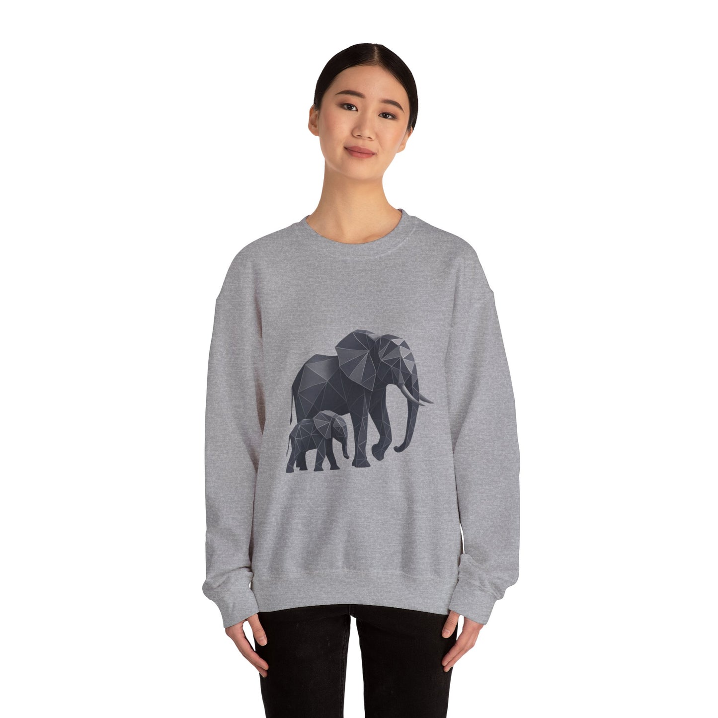 Geometric Elephant Sweatshirt, Cozy Unisex Crewneck, Animal Lover Gift, Nature Inspired Apparel, Eco-Friendly Fashion, Gift for Her