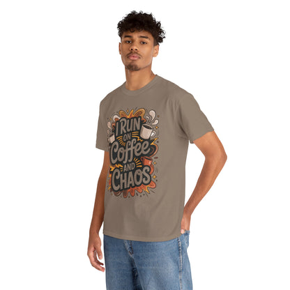 Funny Mens Coffee T-Shirt, I Run on Coffee and Chaos, Caffeinated Chaos Tee for Him, Perfect for Coffee Lovers, , Humor Tee