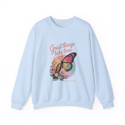 Inspirational Butterfly Sweatshirt - Great Things Take Time, Cozy Unisex Crewneck, Perfect Gift for Nature Lovers, Relaxed Style, [...]