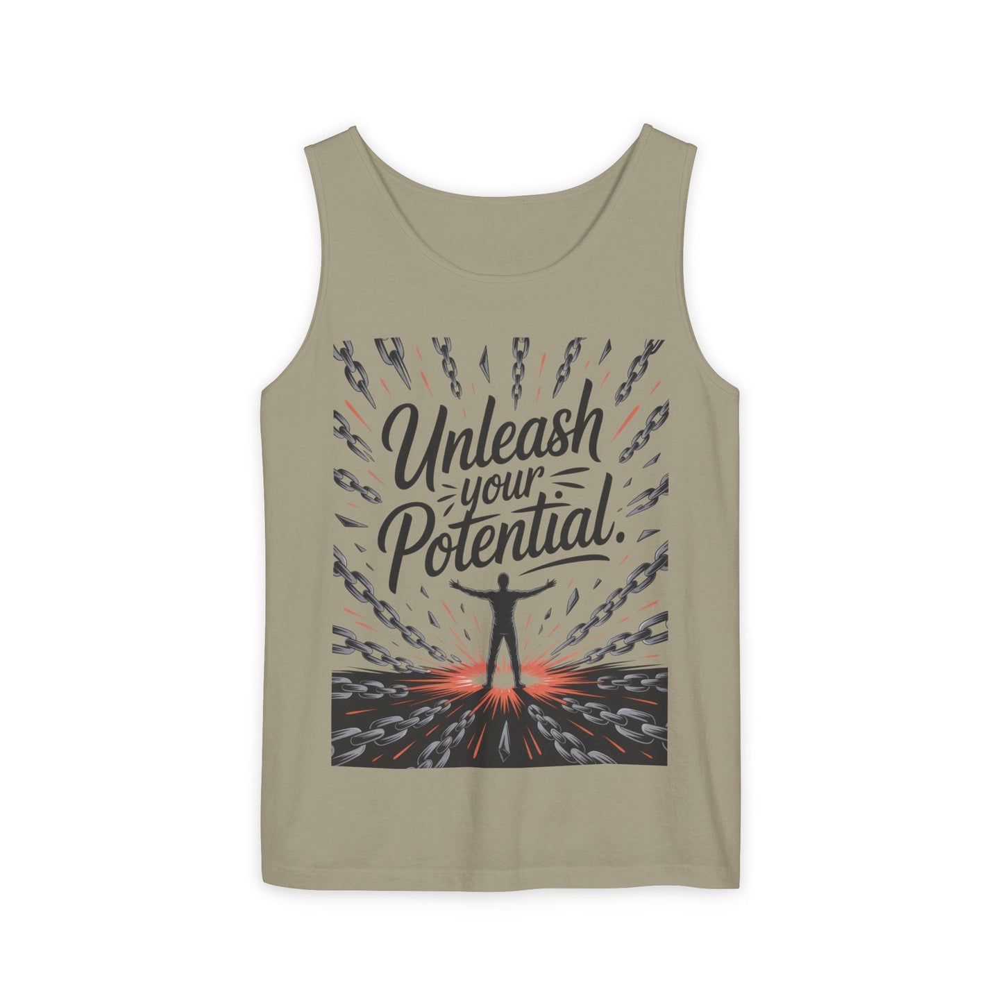 Men's Motivational Tank Top, "Unleash Your Potential" Graphic, Inspirational Gym Wear, Fitness Apparel, Summer Top, Gift for Him