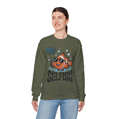 Unisex Heavy Blend™ Crewneck Sweatshirt, Mens Selfish Funny Fish Sweatshirt, Cute Selfie Pullover, Ocean Humor Top