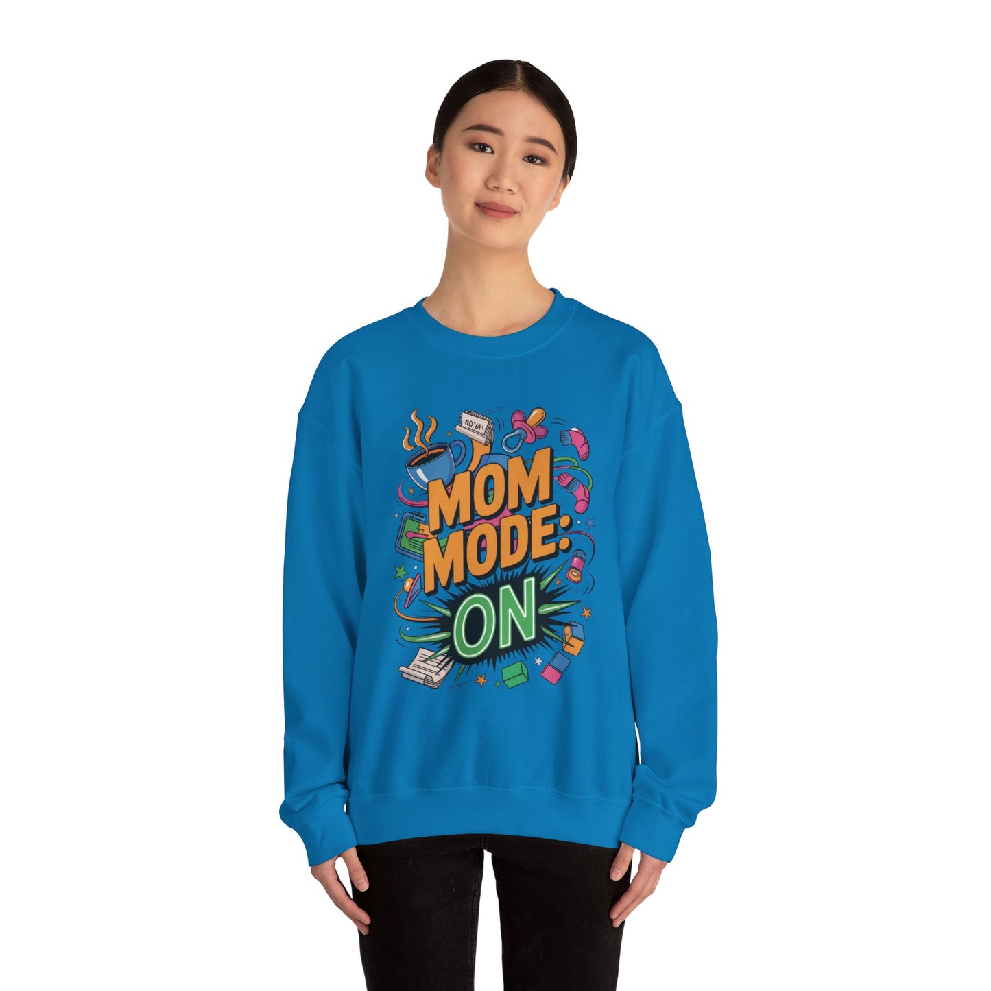 Mom Mode On Crewneck Sweatshirt, Gift for Mom, Mother's Day Humor T-Shirt, Cute Mama Life Graphic Tee, Mother's Day Gift