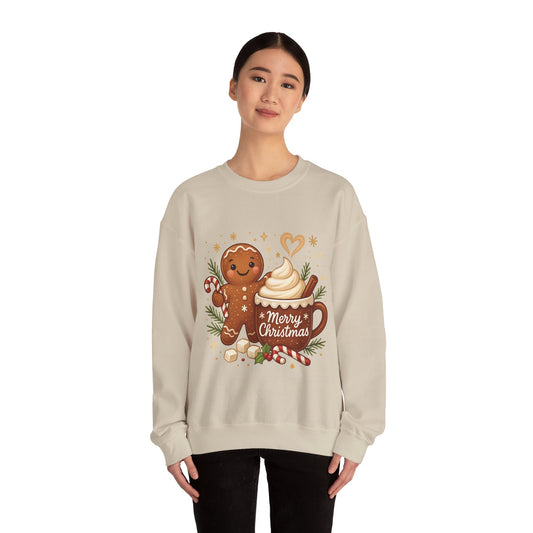 Women's Gingerbread - Hot Cocoa Christmas Sweatshirt,  Cozy Holiday Pullover, Women's Heavy Blend™ Crewneck Sweatshirt