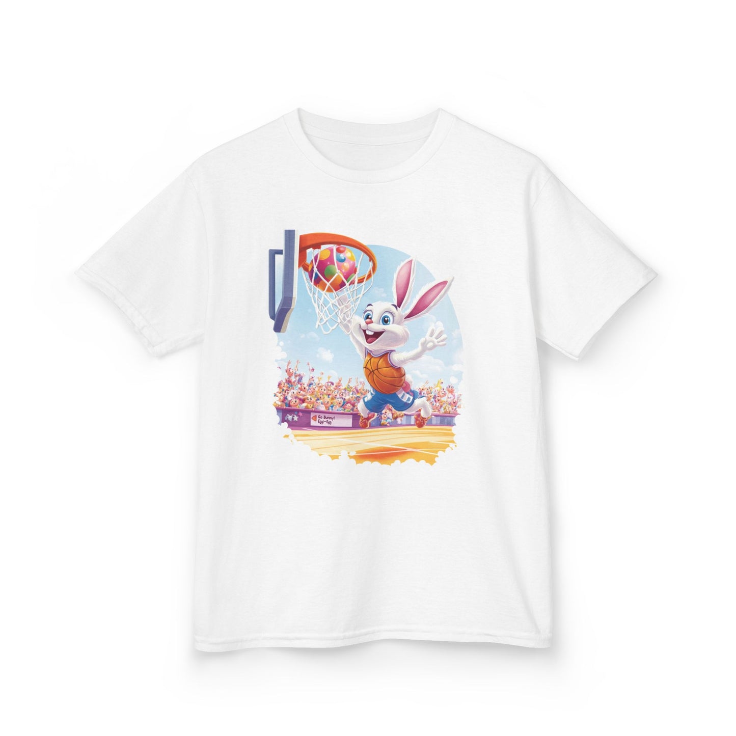 Easter Basketball Bunny Kids T-Shirt - Funny Bunny Dunking Egg Ball, Cute Spring Sports Tee for Kids, Fun Holiday Gift Idea