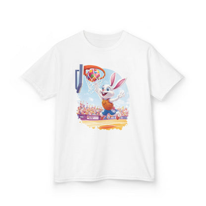 Easter Basketball Bunny Kids T-Shirt - Funny Bunny Dunking Egg Ball, Cute Spring Sports Tee for Kids, Fun Holiday Gift Idea