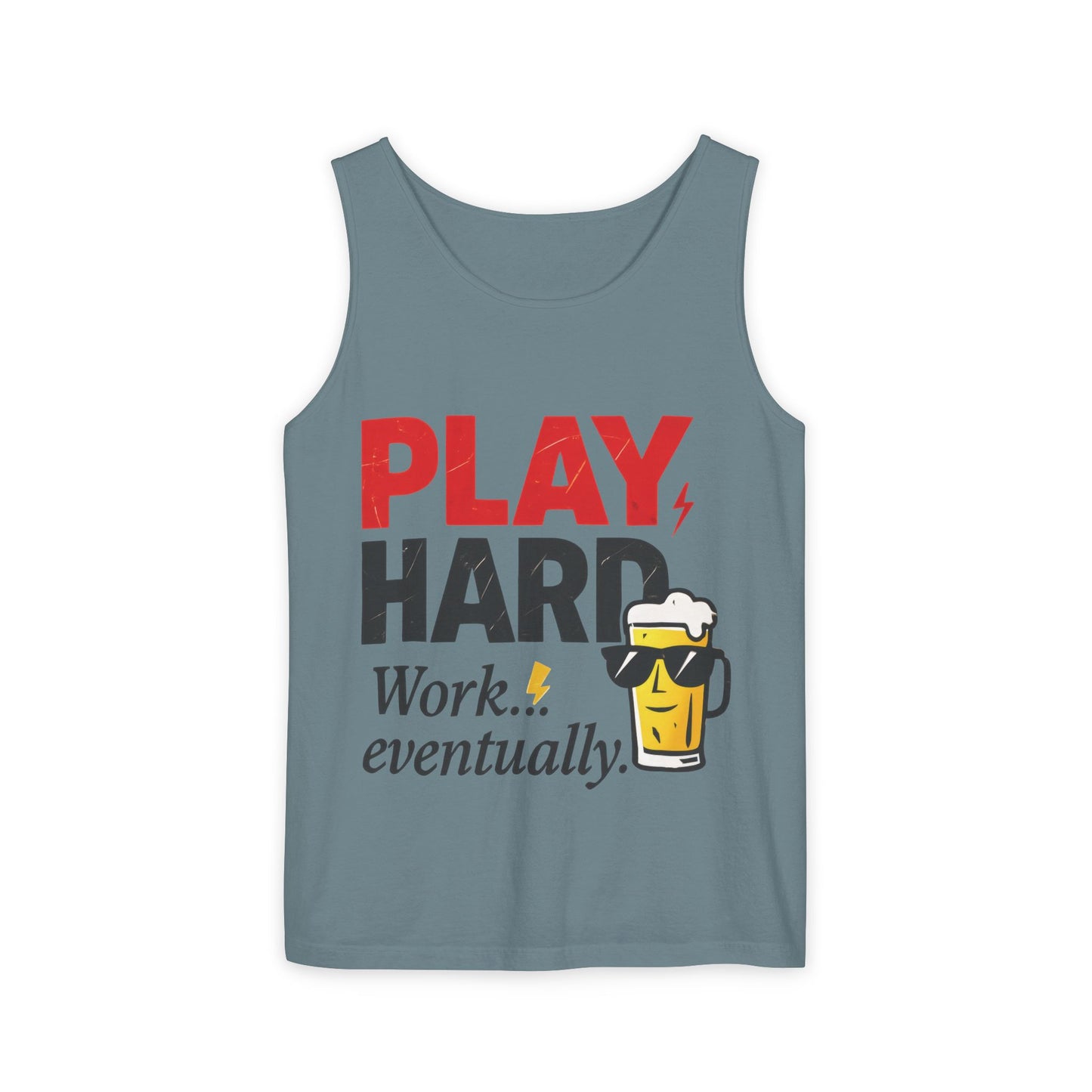 Casual Tank Top with Play Hard Print, Fun Summer Apparel, Gift for Dad or Friends, Beach Wear, Workout Top, Party Attire