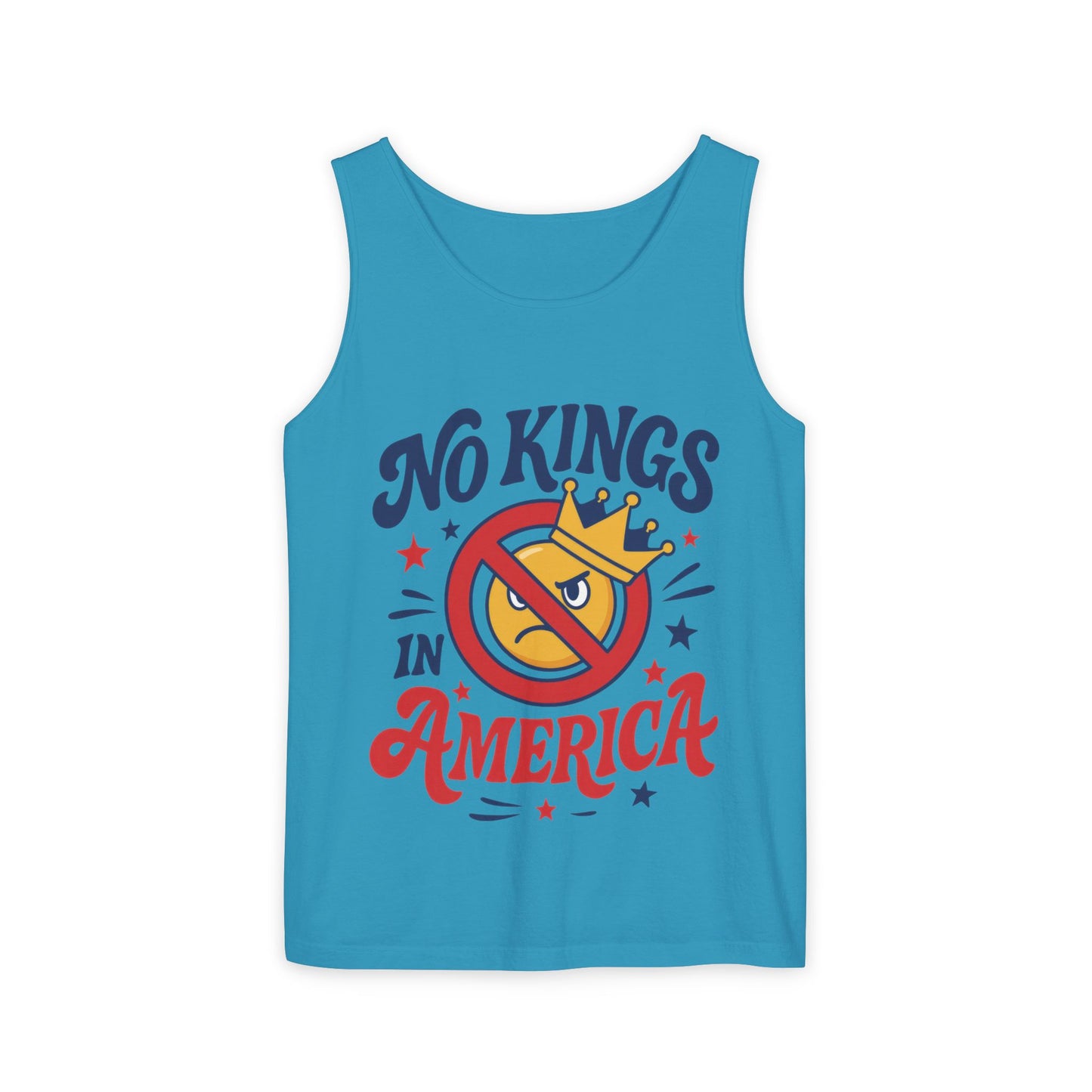 No Kings in America Tank Top - Funny Patriotic Anti Monarchy Sleeveless Shirt - USA Freedom Top, Unisex Summer Apparel, USA Independence Day