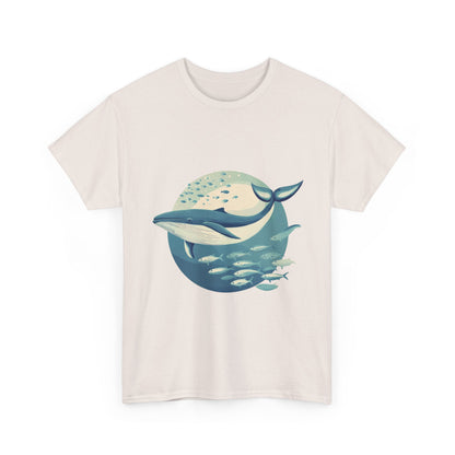 Whale and Fish Unisex Heavy Cotton Tee, Ocean Lover Shirt, Nature Tee, Sea Creature Gift, Casual Summer Top, Ocean Whale Graphic Tee