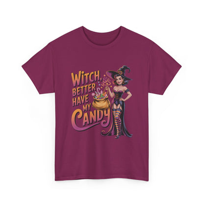 Witch Better Have My Candy Halloween T-Shirt for Women, Funny Spooky Witch Tee, Retro Pin-Up Halloween Shirt, Sassy Fall Party Top