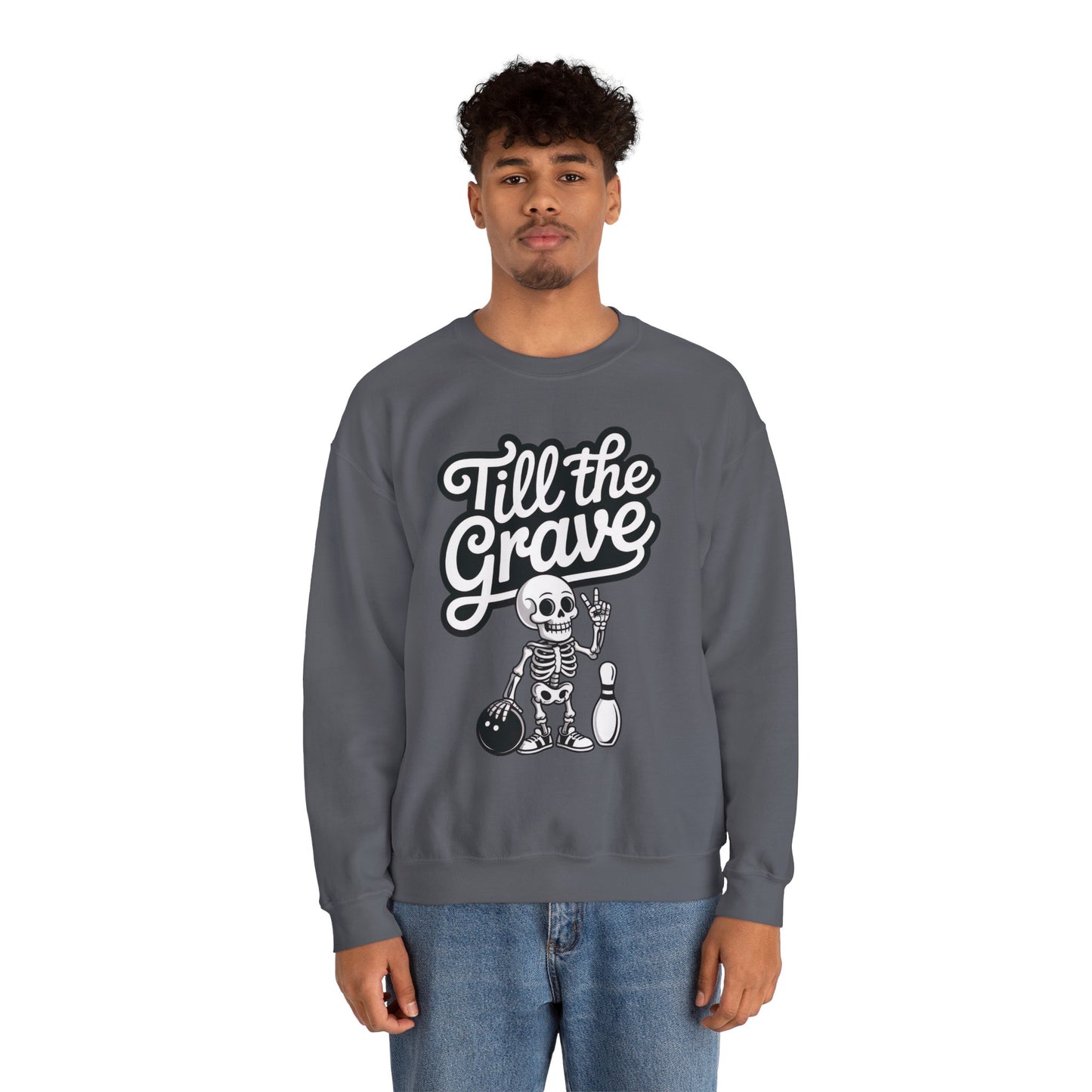Funny Skeleton Bowling Mens Pullover, Halloween Apparel, Funny Skeleton Bowling Shirt, Casual Mens Crewneck, Cool Bowler Skull Crewneck