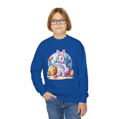 Astronaut Easter Bunny Youth Sweatshirt, Space Bunny Galaxy Crewneck for Kids, Cute Space Easter Gift for Boys & Girls, Fun Space Themed