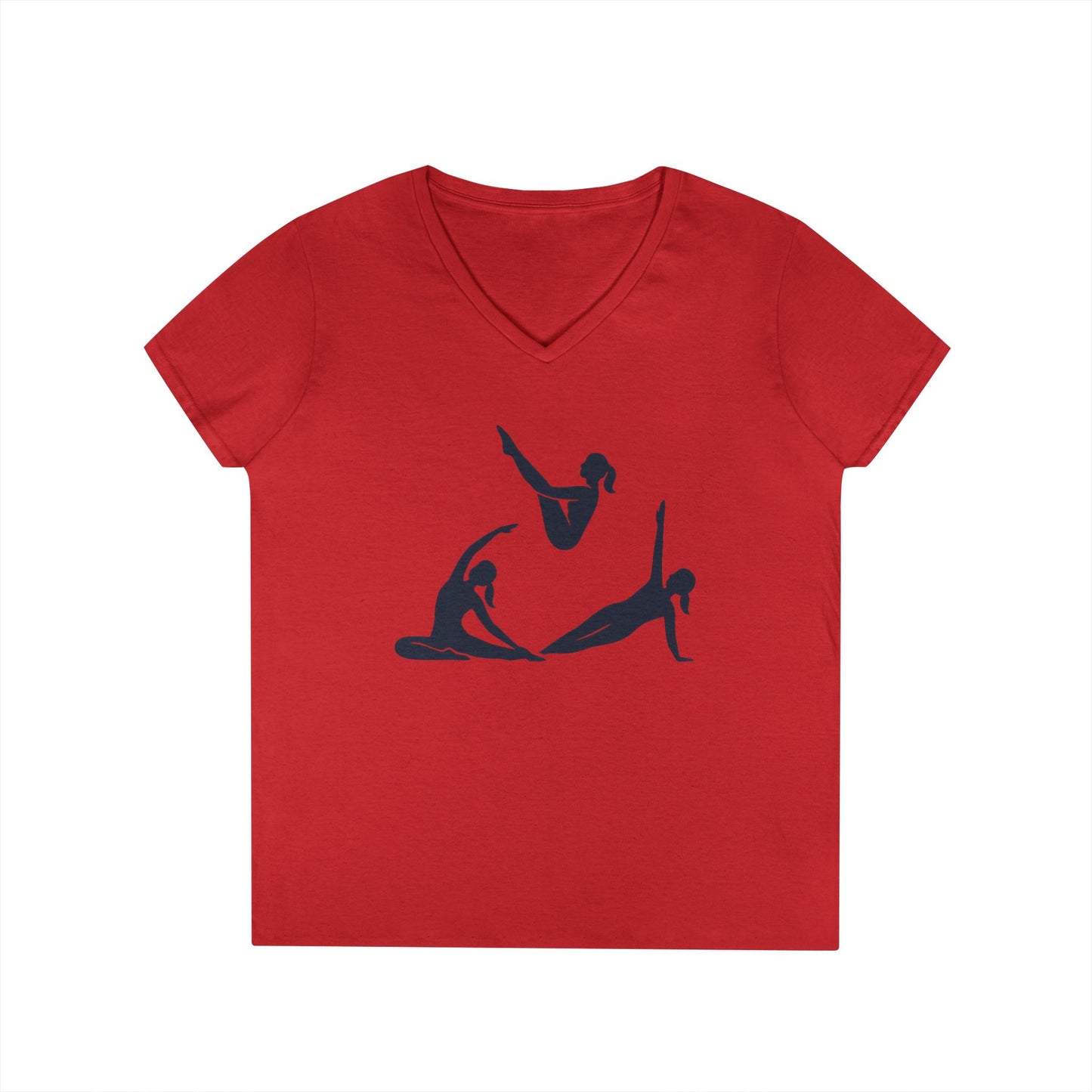 Ladies' V-Neck T-Shirt, Womens Pilates Graphic T-Shirt, Yoga Fitness Tee, Workout Top with Silhouette Print