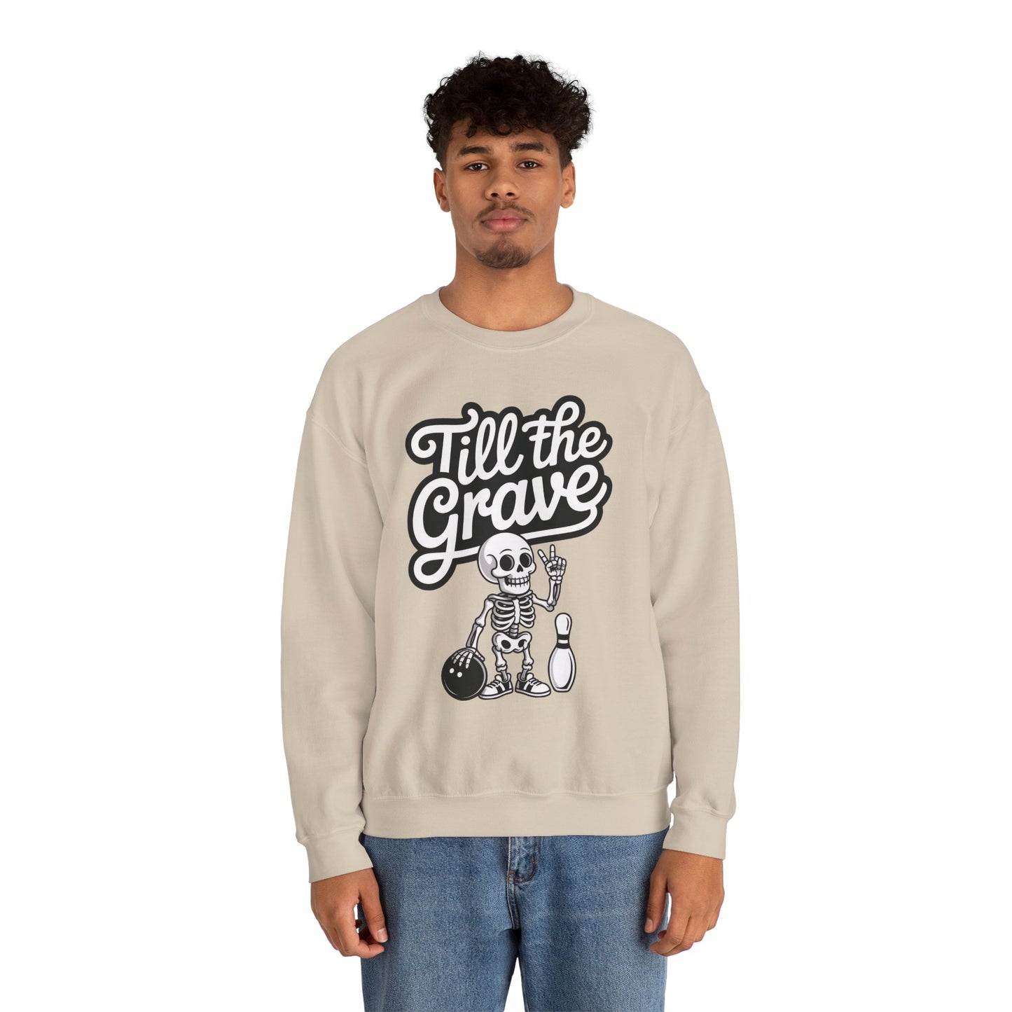 Funny Skeleton Bowling Mens Pullover, Halloween Apparel, Funny Skeleton Bowling Shirt, Casual Mens Crewneck, Cool Bowler Skull Crewneck