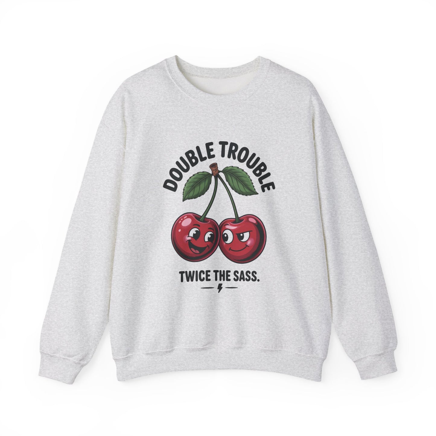 Double Trouble Cherry Sweatshirt, Cute Funny Womens Pullover, Twice The Sass Fruit Graphic Sweater, Playful Red Cherry Crewneck