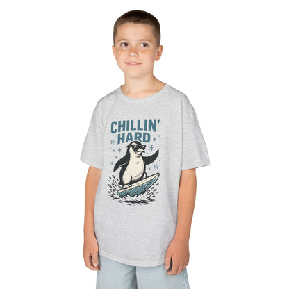 Kids Heavy Cotton™ Tee, Kids Chillin Hard Penguin T-Shirt, Funny Cool Animal Graphic Tee for Children