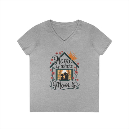 Home Is Where Mom Is V-Neck T-Shirt, Mother's Day Cotton Tee, Cute Family Gift for Mom, Sentimental Mom Shirt for Her, mother's day Gift