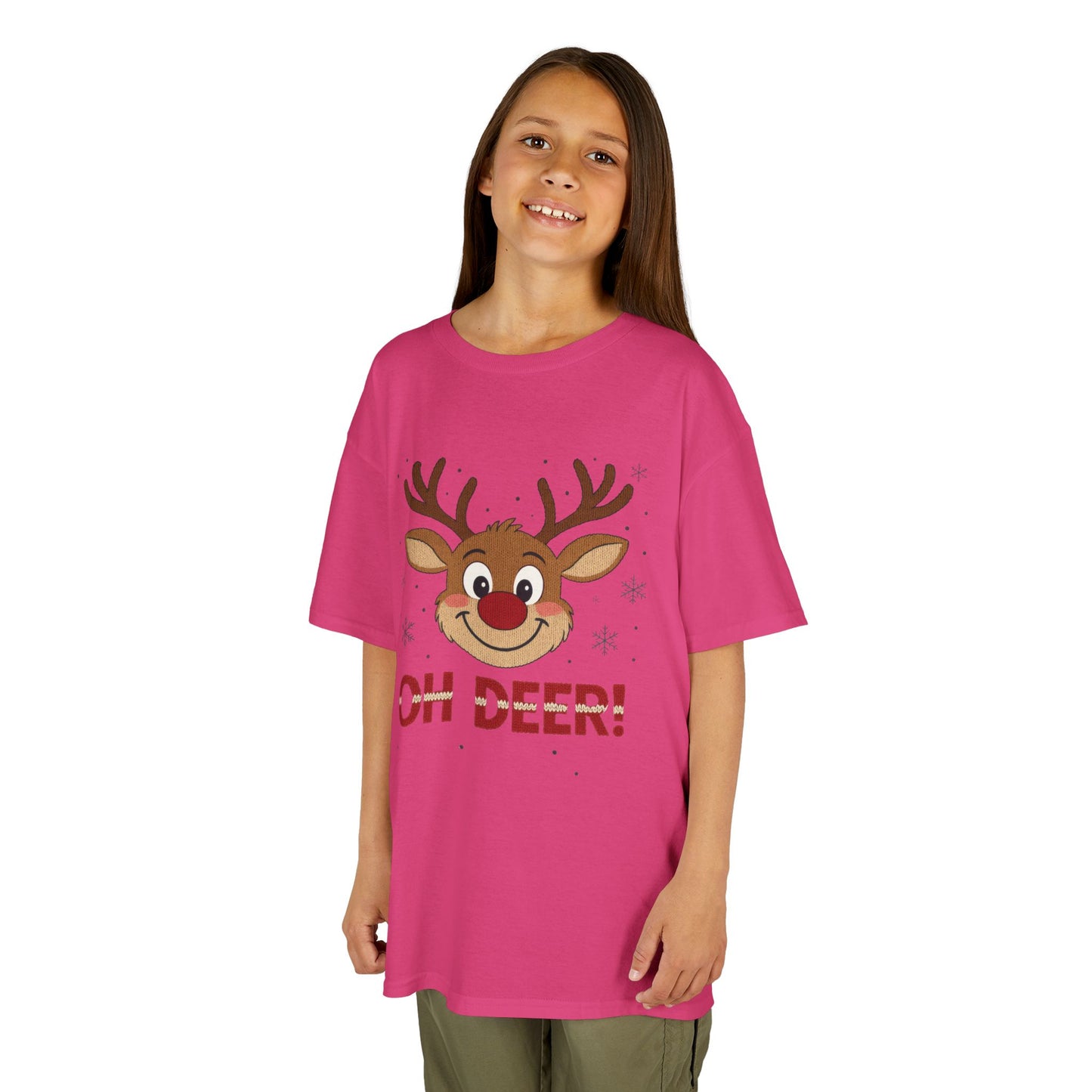 Girls Oh Deer Christmas T-Shirt, Cute Reindeer Kids Holiday Tee