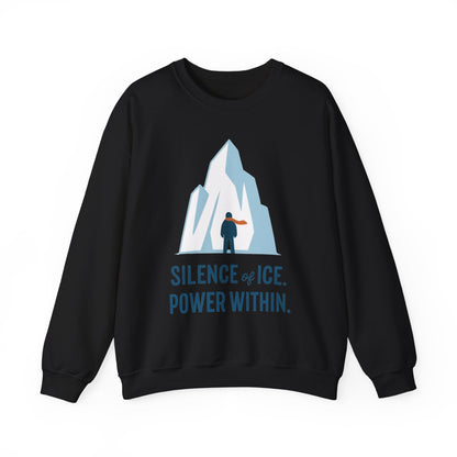 Men's Heavy Blend™ Crewneck Sweatshirt, Silence of Ice Power Within Sweatshirt, Nordic Iceberg Minimalist Pullover