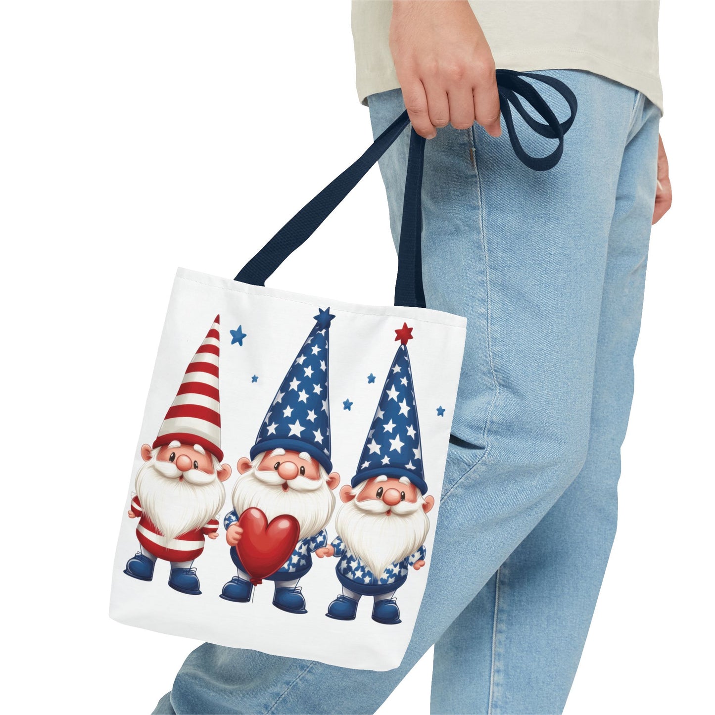 Patriotic Gnome Tote Bag, Stars and Stripes Reusable Grocery Bag, Cute Gnome Summer Bag, Holiday Gift Tote, Eco-Friendly Shopping Bag