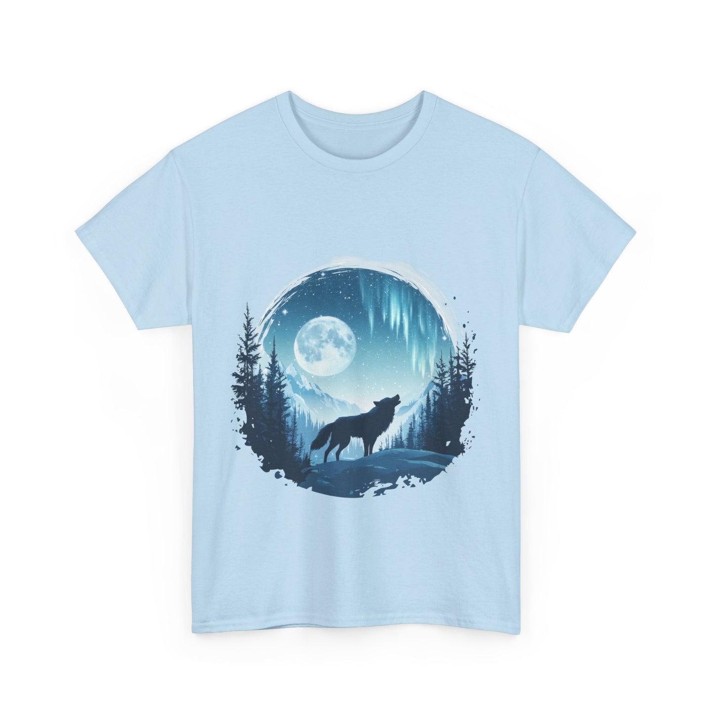 Howling Wolf Under Moonlight Men's T-Shirt, Full Moon Forest Scene Tee, Nature Lover Gift, Outdoor Adventure Clothing