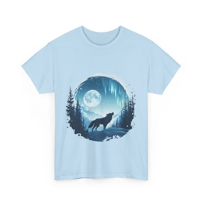 Howling Wolf Under Moonlight Men's T-Shirt, Full Moon Forest Scene Tee, Nature Lover Gift, Outdoor Adventure Clothing