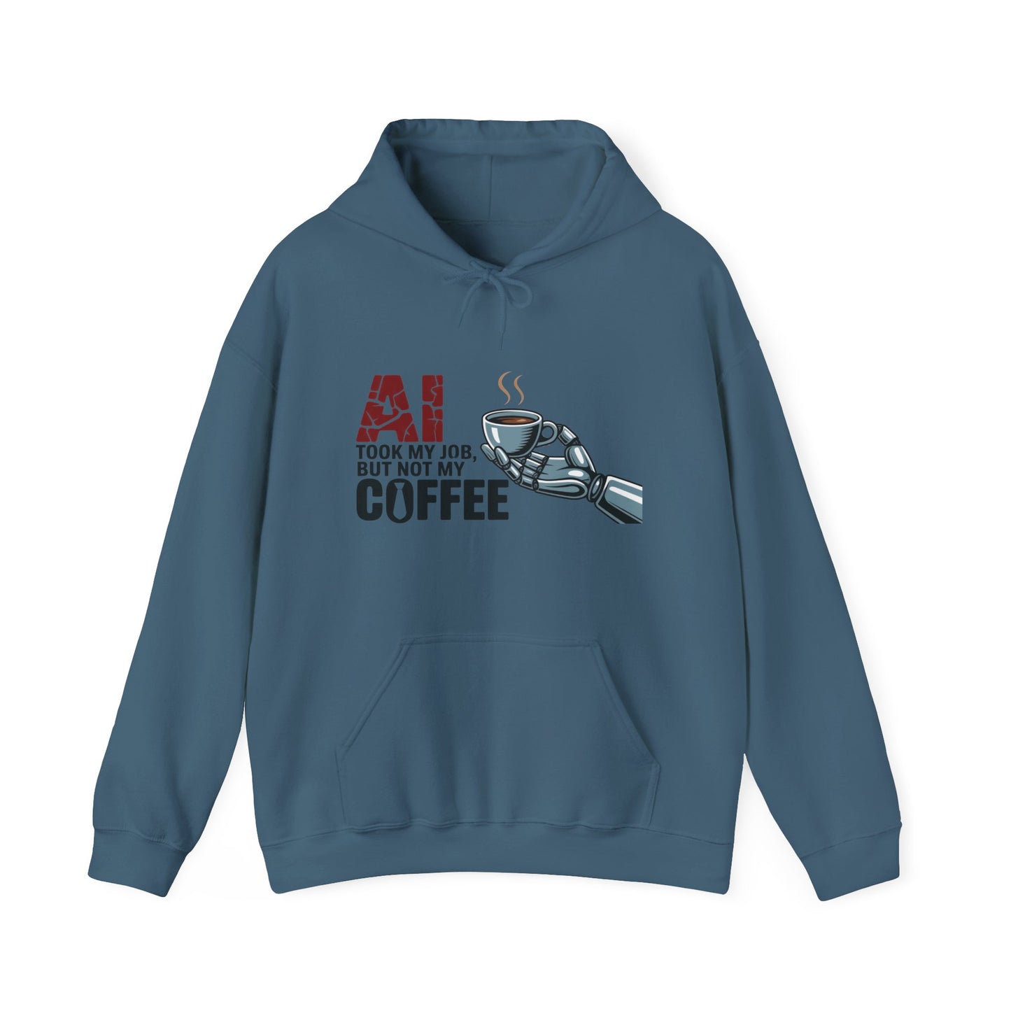AI Coffee Hoodie, Funny Robot Humor Pullover, Geek Job Joke Sweatshirt Gift, Men's Heavy Blend™ Hooded Sweatshirt, Sarcastic Work Shirt