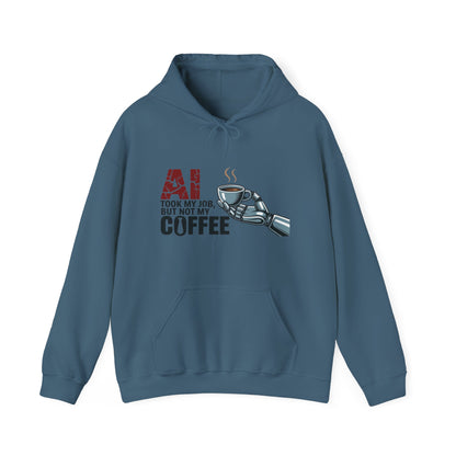 AI Coffee Hoodie, Funny Robot Humor Pullover, Geek Job Joke Sweatshirt Gift, Men's Heavy Blend™ Hooded Sweatshirt, Sarcastic Work Shirt