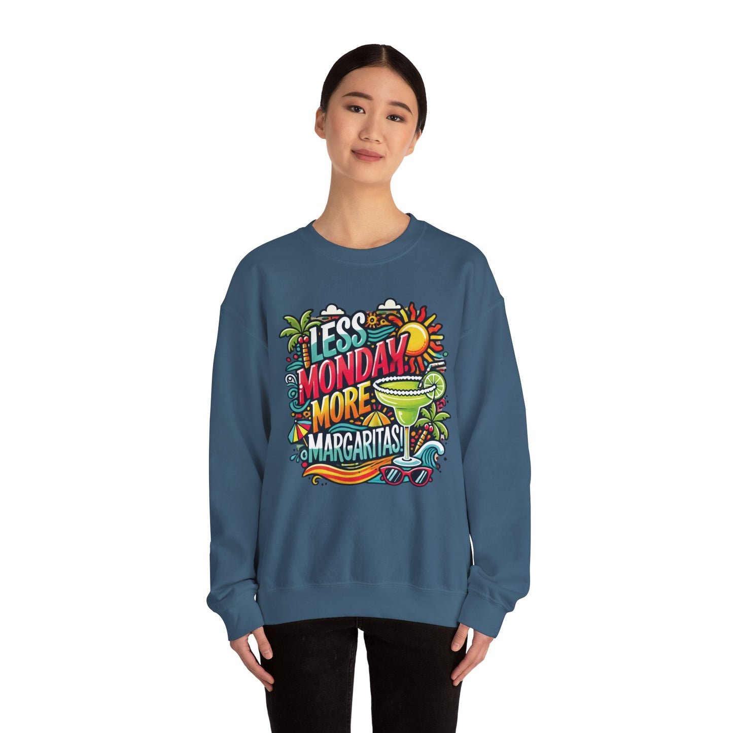 Less Monday More Margaritas Crewneck Sweatshirt, Funny Summer Unisex Beach Vibes Pullover, Fun Unisex Crewneck, Summer Parties Sweatshirt
