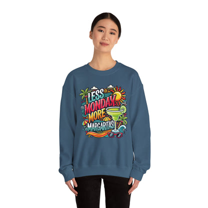 Less Monday More Margaritas Crewneck Sweatshirt, Funny Summer Unisex Beach Vibes Pullover, Fun Unisex Crewneck, Summer Parties Sweatshirt